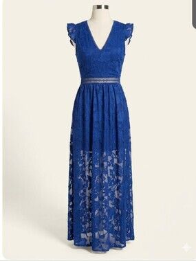 DARK PINK Elegant Women's Navy Blue V-Neck  Maxi Dress Sz 8 Fits S